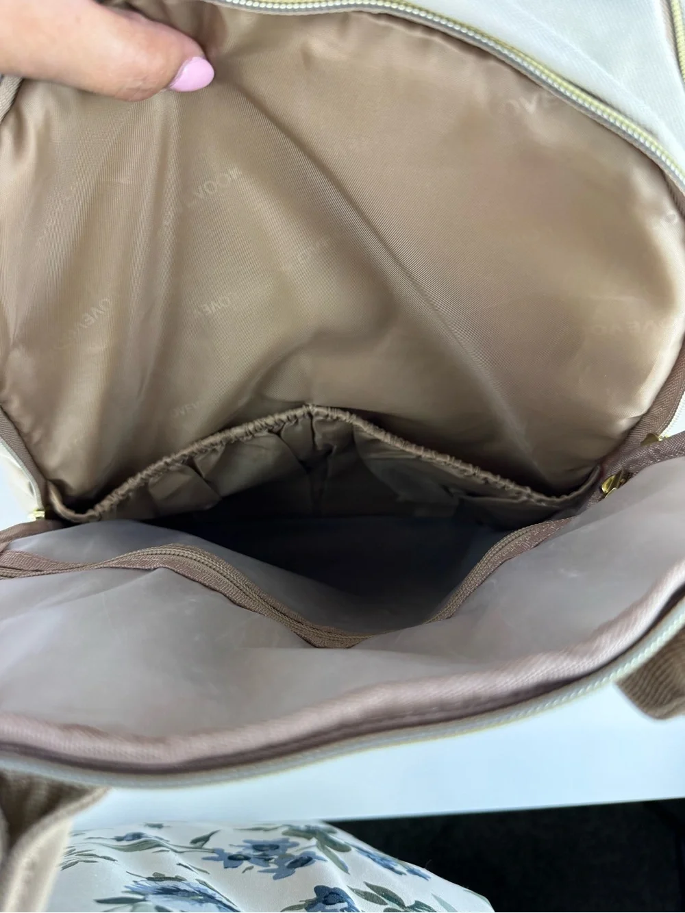 Lovevook Beige and Cream Travel Diaper Backpack